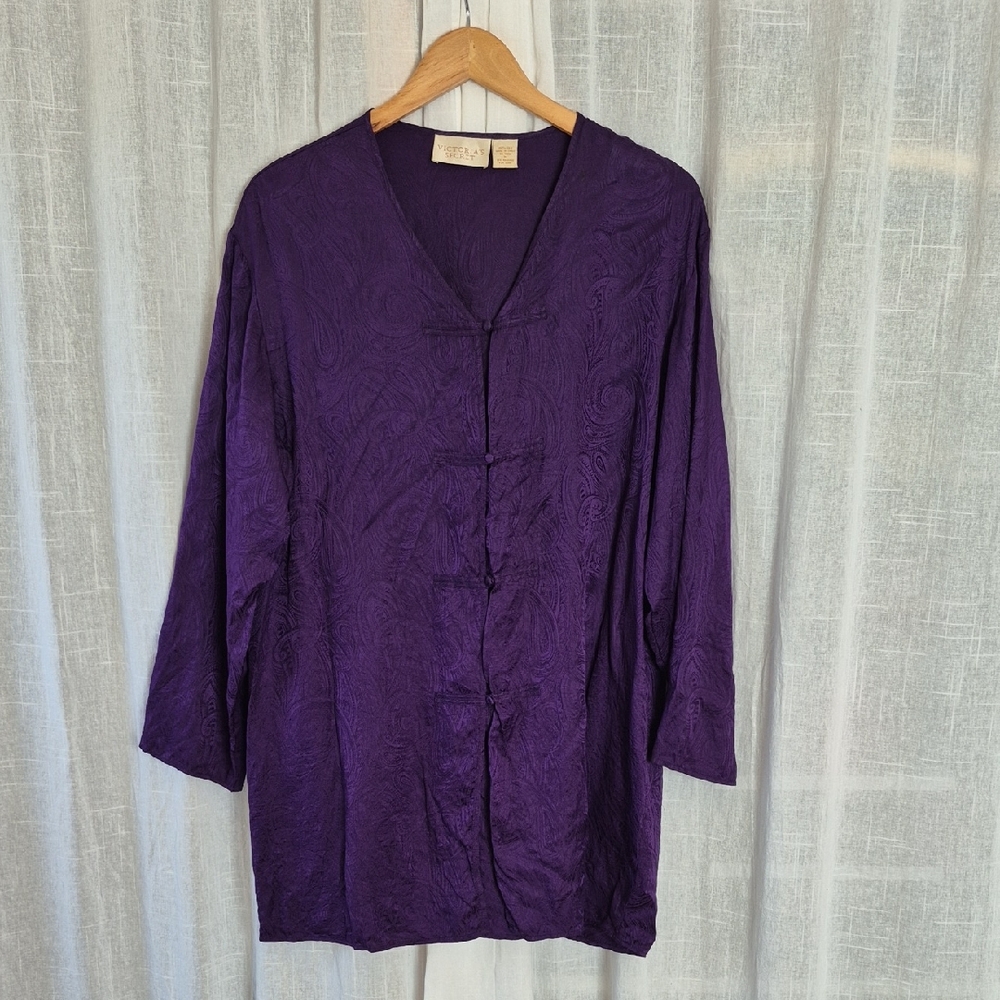 Victoria's Secret Silk Paisley Purple Oriental Blouse Tunic Robe Vintage
